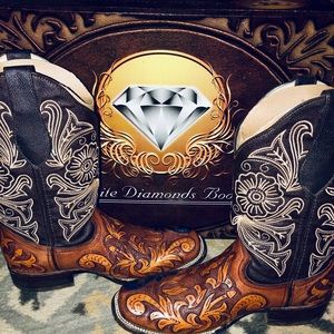 Handtooled Leather Cowboy Boots Women 10 Men 8